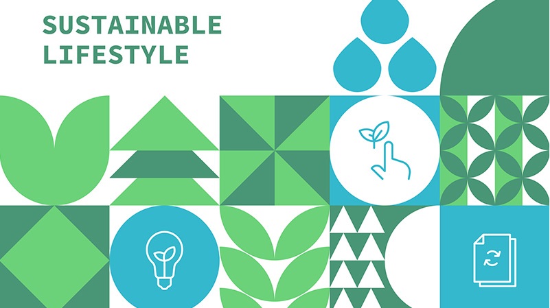 Graphic with the words: Sustainable Living