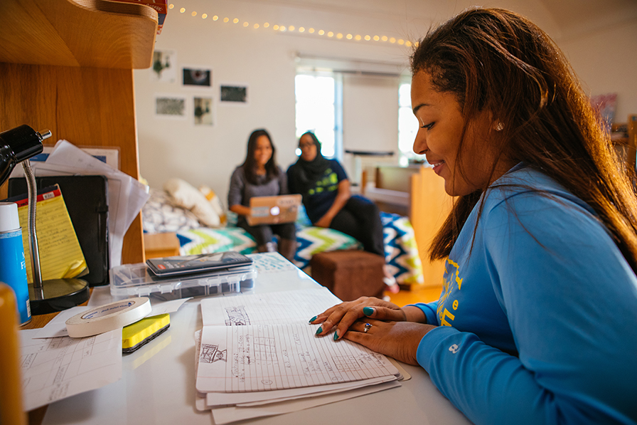 students in a dorm room