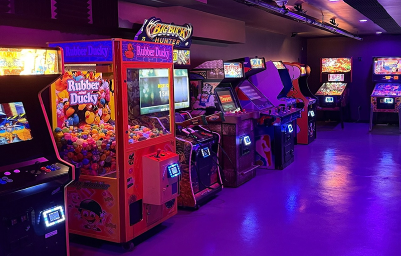 image of an arcade with games