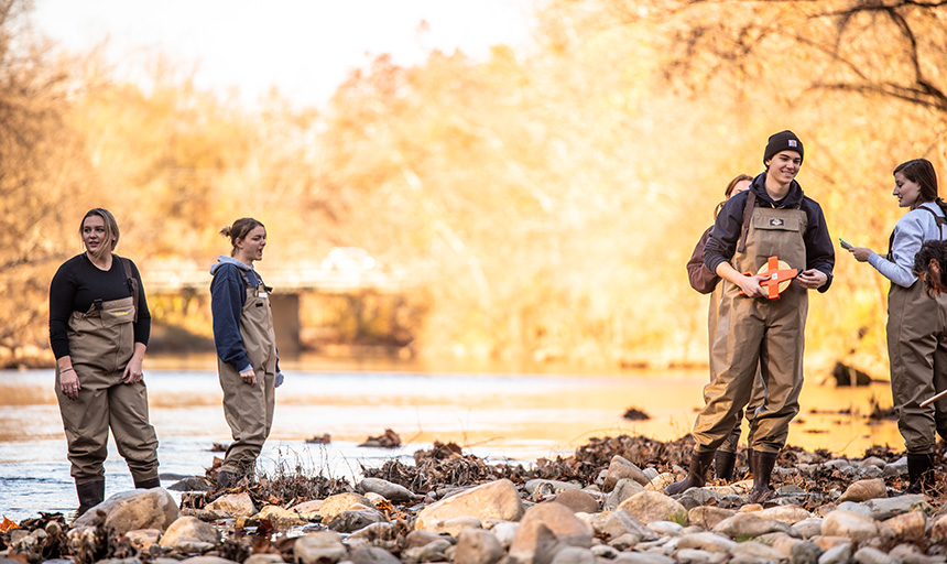 students at the Roanoke River