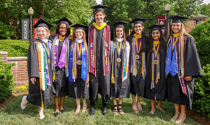 Class of 2025 valedictorians (L-R): Madeline Higgins, Sydney Pennix, Rebecca Goldstein; salutatorian Connor Tyson; valedictorians Rhianna Gleason, Simran Gill, Riya Patel and Julia Bassett